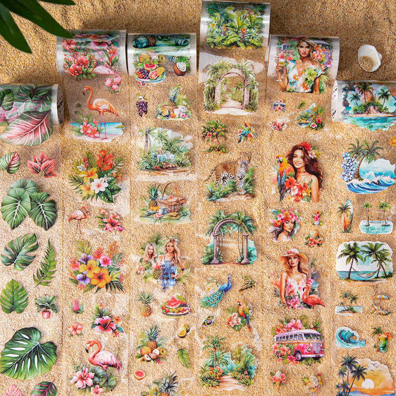 Hermoso día, cinta troquelada, paisaje tropical, estudiante de alto valor, tienda de mano femenina, decoración, paisajismo, collage