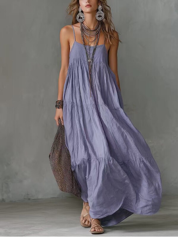 2026 New European and American Cross-Border Vintage Bohemian Style Vacation Dress Cotton-Linen Blend Sleeveless Strapless Long Dress 2026 New European and American Cross-Border Vintage Bohemian Style Vacation Dress Cotton-Linen Blend Sleeveless Strapless Long Dress