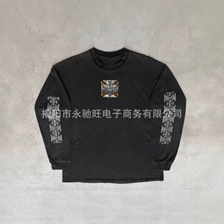跨境外贸美式复古潮流春秋季新款长袖印花十字街头嘻哈无帽卫衣
