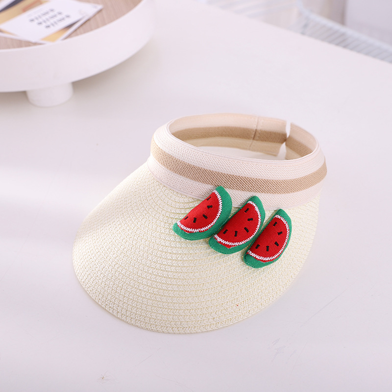 Summer Travel Empty Top Straw Hat Fruit Hairpin Empty Top Big Brim Hat Children's Beach Sun Hat display picture 2