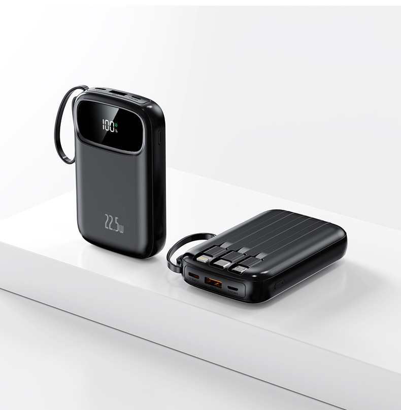 3C-Zertifizierung 22,5W Super-Schnellladung Mini-Powerbank mit integriertem Kabel 20000mAh Kapazität mobile Stromversorgung Blitzladung