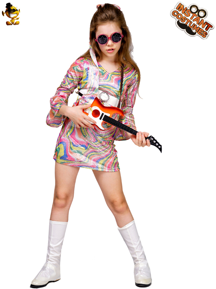 Niña niños retro hippie traje niñas discoteca trajes del funcionamiento de la etapa Cosplay