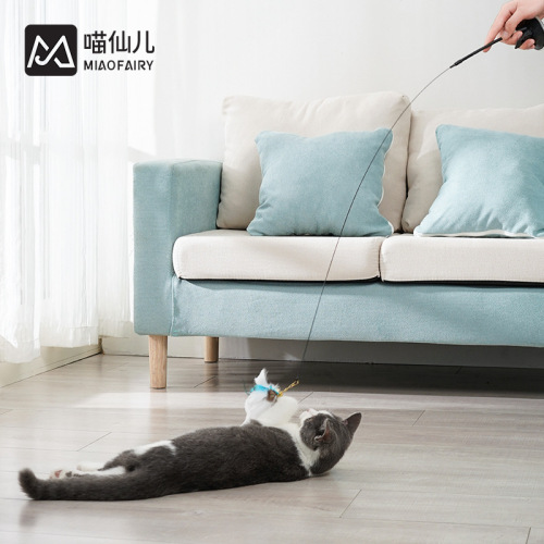 Meow Fairy sucker cat teaser stick bite-resistant replaceable feather cat teaser stick steel wire long pole kitten supplies cat toys