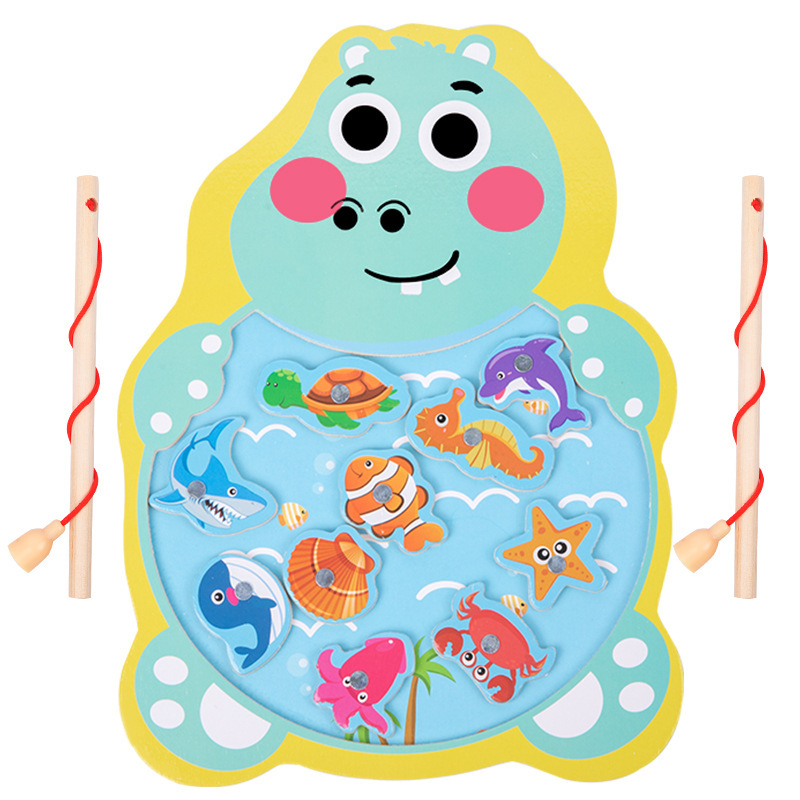 Carta magnética de madera para niños tablero de pesca pequeño Juego de pesca educación temprana tablero de rompecabezas juguetes de pesca para bebés