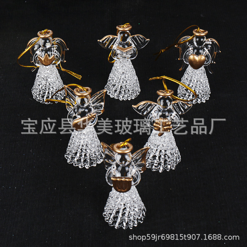 Source Manufacturer Supplies Cross-Border Glass Brushed Angel Set Christmas Tree Ornaments Angel Christmas Glass Angel