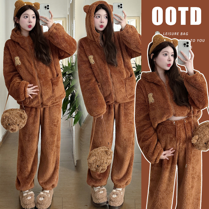 Real Shot of Pregnant Women's Winter Fashionable and Warm Hooded Zipper Sweet and Cute Plush Confinement Suit Real Shot of Pregnant Women's Winter Fashionable and Warm Hooded Zipper Sweet and Cute Plush Confinement Suit