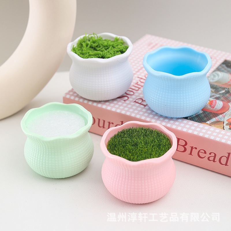 塑料小花盆毛线钩织加厚扭扭棒盆栽迷你手工小花瓶车载摆件工厂批|undefined
