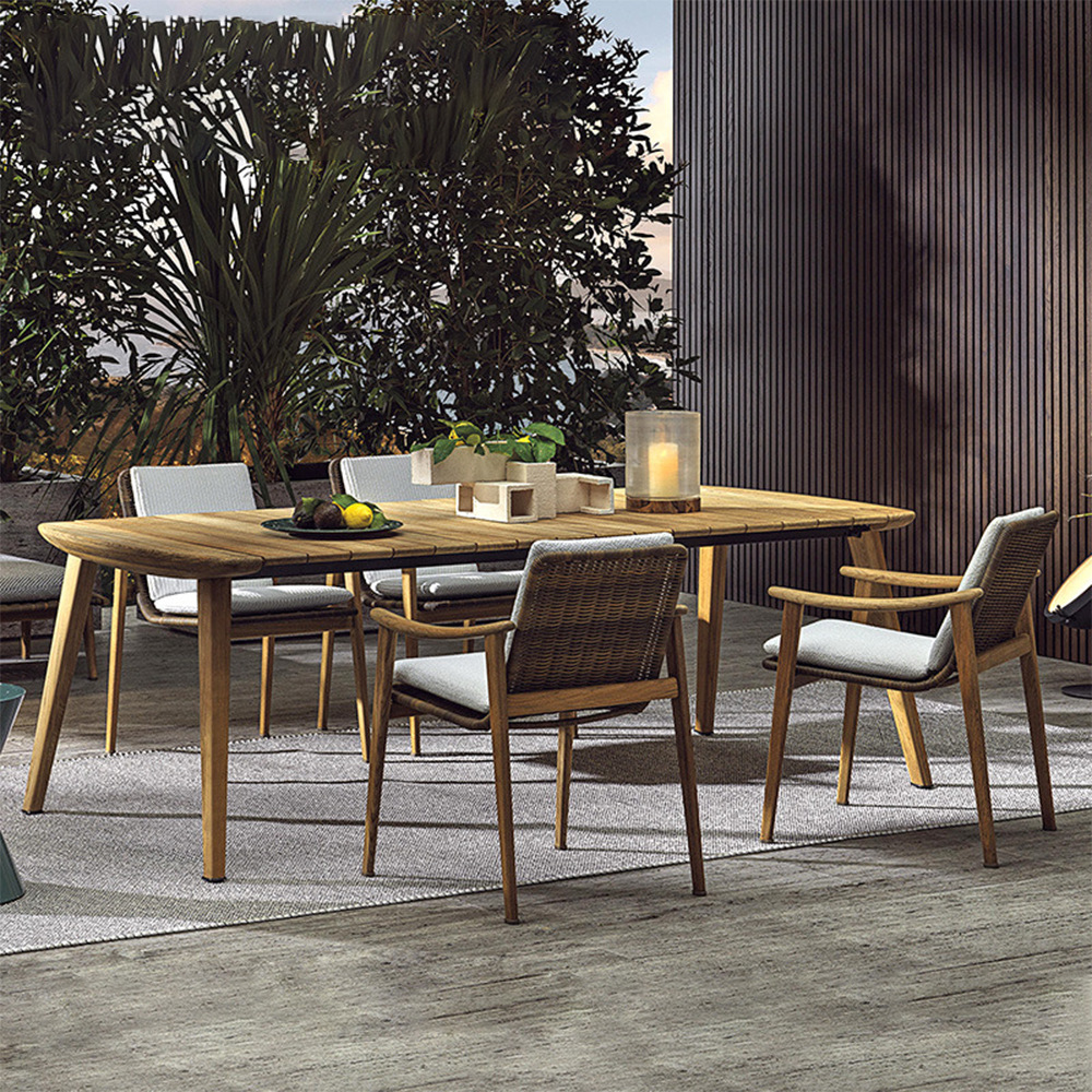 設計師戶外桌椅柚木別墅露台休閒防腐木餐桌藤椅室外庭院花園家具