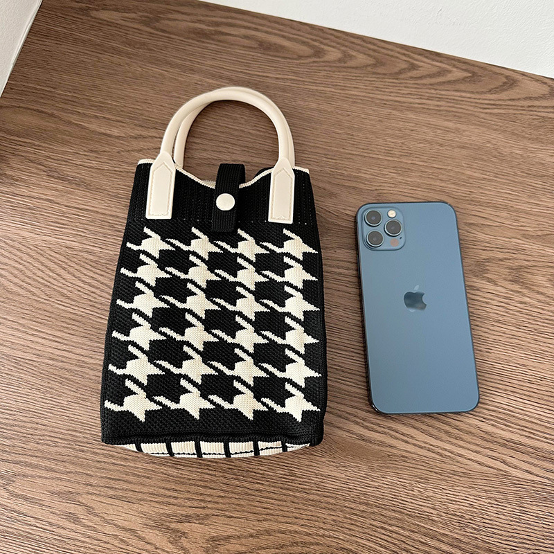 Nicho de diseño de color contraste mil pájaros tejido mini bolso de teléfono móvil coreano versátil para viajar a la calle bolso de hombro para mujeres