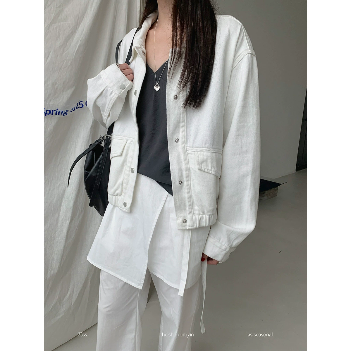 Yi En Ou inbyinbella ветер свободная белая джинсовая куртка женский новый маленький воротник куртка с отворотом