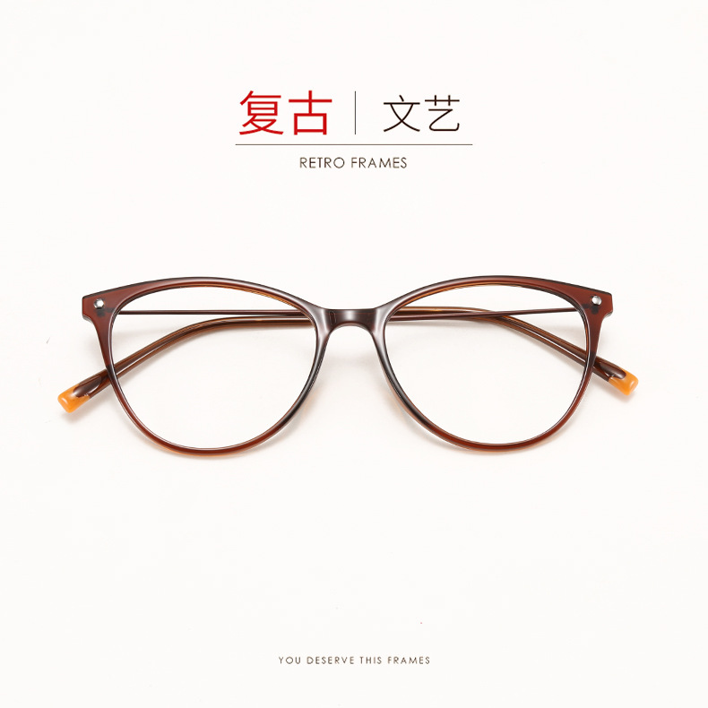 2251レトロ欧米風猫眼超軽量近視眼鏡フレーム潮半円形女性モデルファッションフレームは度数を合わせることができる