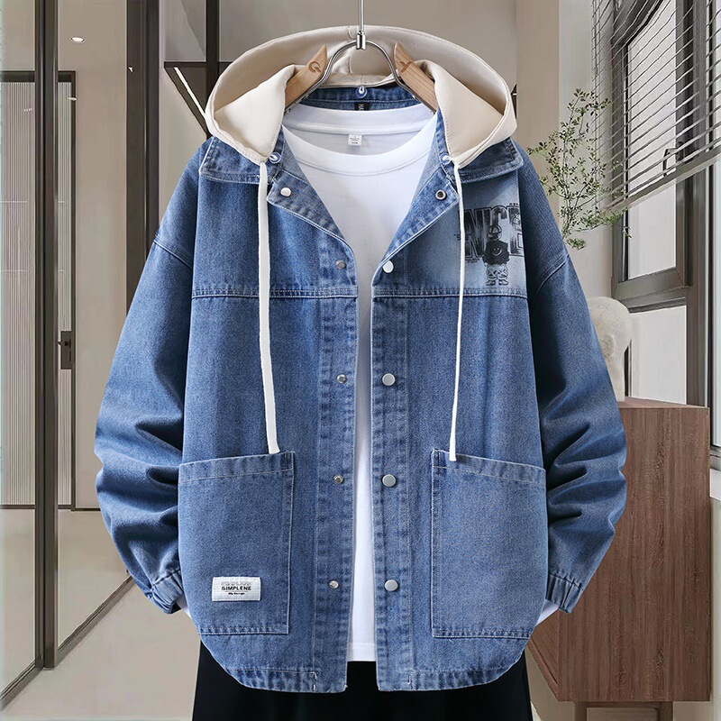 Denim Jacket for Junior High School Students 2025 Autumn Youth Hooded Trendyy Buttoned Top Trendyy Big Children's Jacket