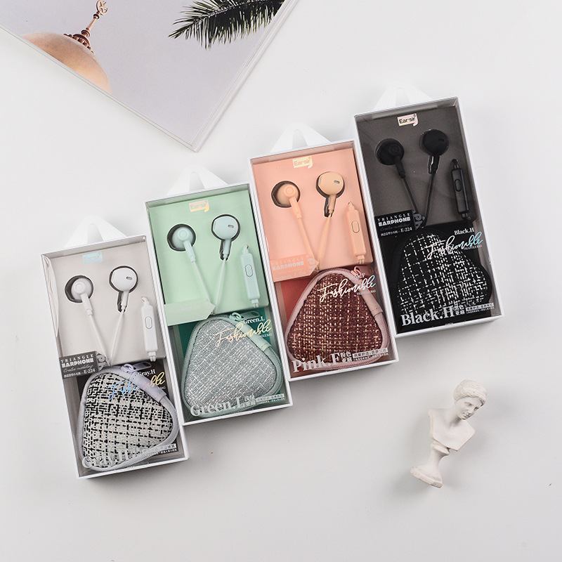 耳朵先森E-224小香风耳机带麦可通话入耳式简约耳塞送三角收纳包
