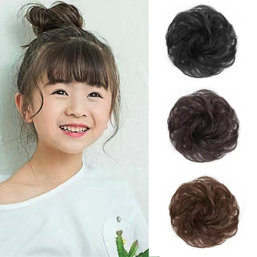 Children's simulation fake hair buns hair clip baby hair tie without hurting hair for girls, rubber band princess hair wrap