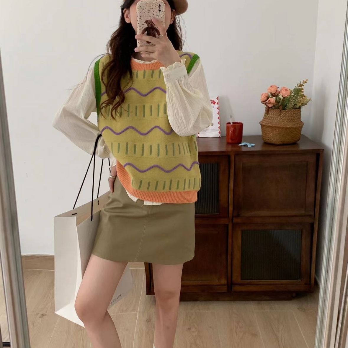 24 invierno Puyuan ondulado colorido plegable vestir suéter sin mangas chaleco para mujeres otoño invierno 2024 image 2