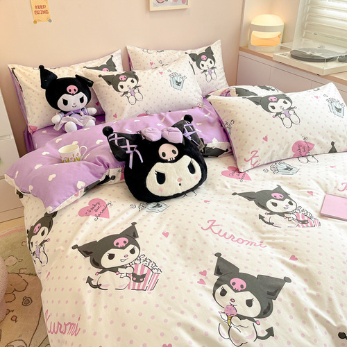Cartoon Kurome four-piece set cute girls' fitted sheets pure cotton 100 pure cotton quilt cover spring and summer children three 1.5