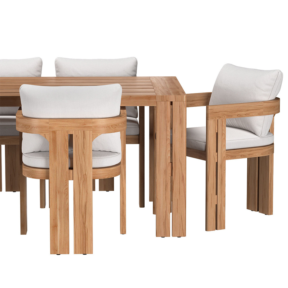 Mesa y silla de teca al aire libre, terraza de jardín al aire libre, muebles impermeables, protección solar, villa, patio, combinación de mesa y silla de madera maciza