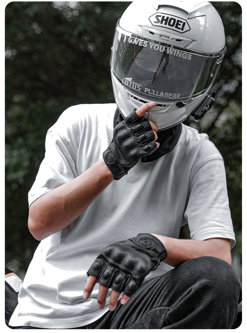 Motorcycle Sheepskin Gloves Retro Biker Riding Half Finger Four Seasons Summer Windproof Breathable Drop Protection