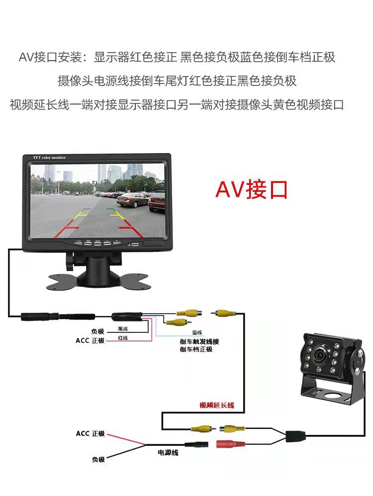 Truck reversing camera display screen 7inch dual-channel AV head AHD/CCD IPS monitoring screen for corporate procurement