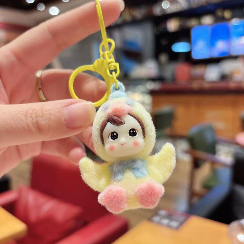 创意爆款植绒立体花丛小妖钥匙扣可爱娃娃女生包包挂件汽车钥匙链|undefined