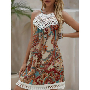 European and American Amazon Aliexpress 2025 Summer New Holiday Casual Printed Waist Suspender Casual Shirt