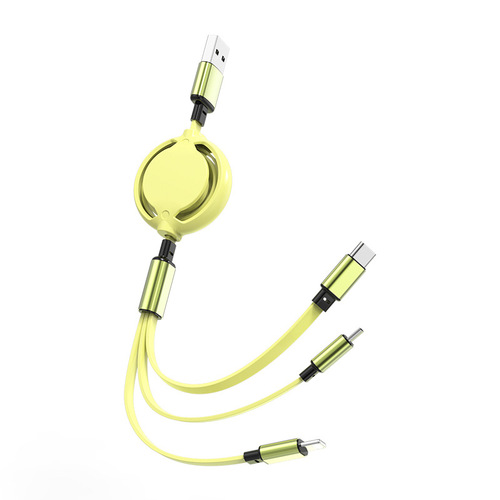 Gift double-sided printed LOGO one-to-three retractable data cable suitable for Apple and Android type-c three-in-one charging cable