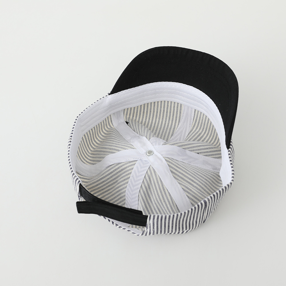 Chapéu de Sol Infantil Casual com Proteção Solar UPF 50+ para Primavera e Outono, Chapéu Infantil Listrado com Aba Macia e Estampa de Diabinho, Estilo Personalizado, Tamanhos de 6 a 24 Meses, Ideal para o Verão_voghion.com