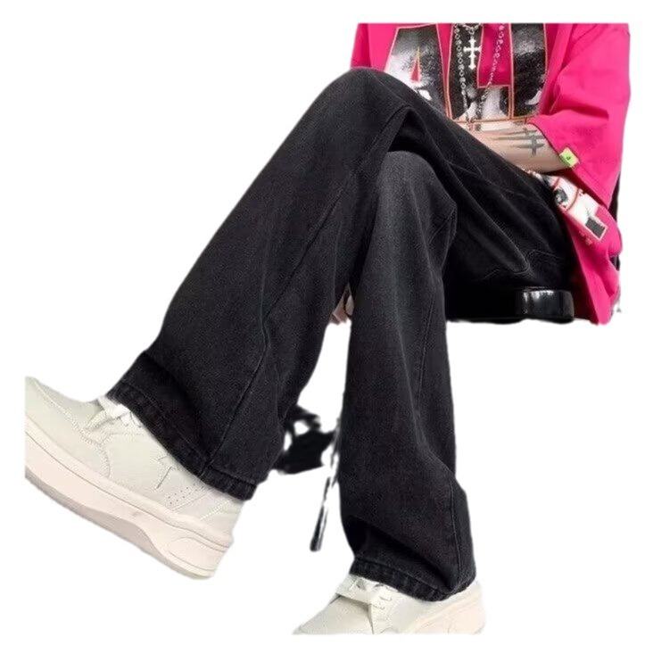 Nuevo estilo americano calle todo-fósforo guapo jeans hombres sueltos rectos casuales hollín pantalones ins tendencia mezclilla