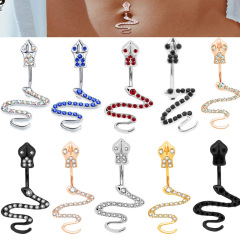 Amazon's European and American best-selling style diamond-encrusted snake belly button ring and belly button buckle with multiple colors available stainless steel vacuum navel nail