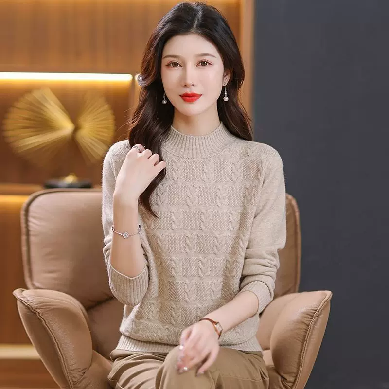半高领毛衣女打底衫2024新款女秋冬妈妈装套头内搭短款宽松上衣女