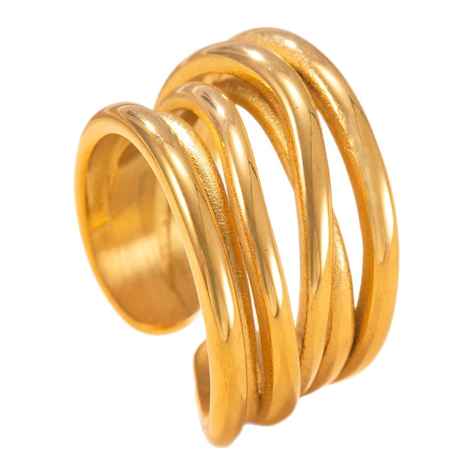 Anillo de acero inoxidable de moda europea y americana fundido anillo de apertura de línea irregular 18k chapado en oro viento frío joyería de acero de titanio
