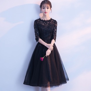 Banquet Evening Dress 2025 New Style Short Front Long Back Party Dress Black One-Piece Linen Skin-Friendly
