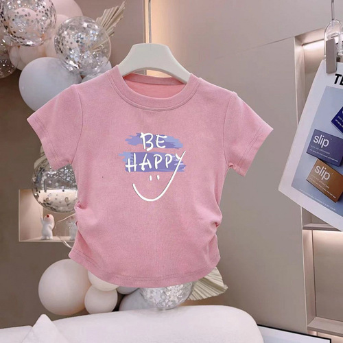 Korean style trendy summer clothes for girls children's letters short-sleeved T-shirts for 2025 summer mid-large children's fashionable tops