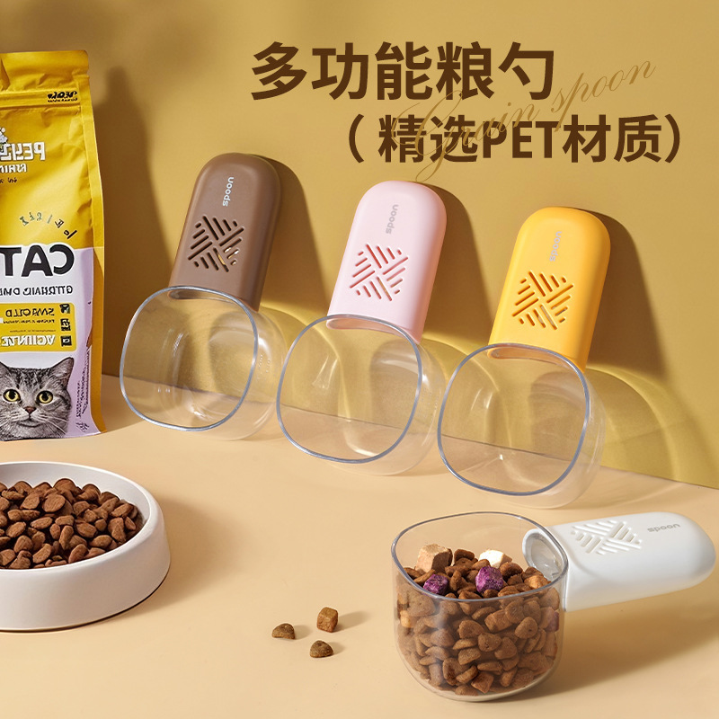 Cat Food and Dog Food Spoon, Pet Food Long-Handled Cat Feeding Spoon, Cat Feeding Spoon with Sealing Clip, Measuring Spoon, Pet Supplies