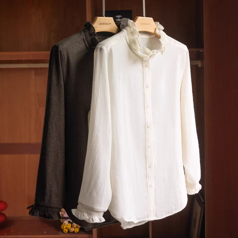 This One Really Surprised Me When I Put It On,~100% Wool Gentle Lace Stand-Up Collar Long-Sleeved Shirt Mp536 This One Really Surprised Me When I Put It On,~100% Wool Gentle Lace Stand-Up Collar Long-Sleeved Shirt Mp536