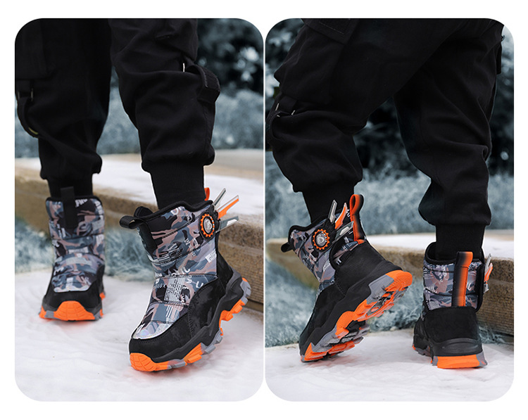 Bottes de neige Northeast pour enfants avec velours épais, chaussures en coton imperméables et antidérapantes pour garçons et filles de taille moyenne et grande_voghion.com