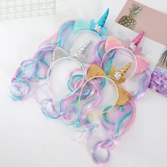 亞馬遜新款通獨角獸發箍假髮兒童髮飾可愛卡通小馬寶利頭飾發卡