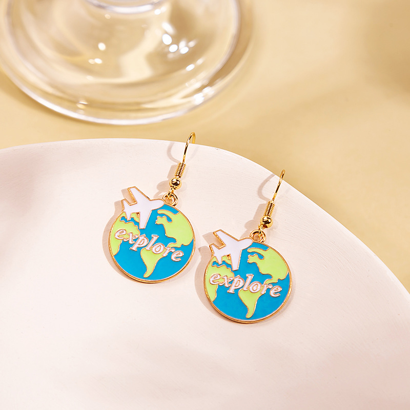 1 Pair Cartoon Style Earth Letter Airplane Enamel Alloy Drop Earrings display picture 4
