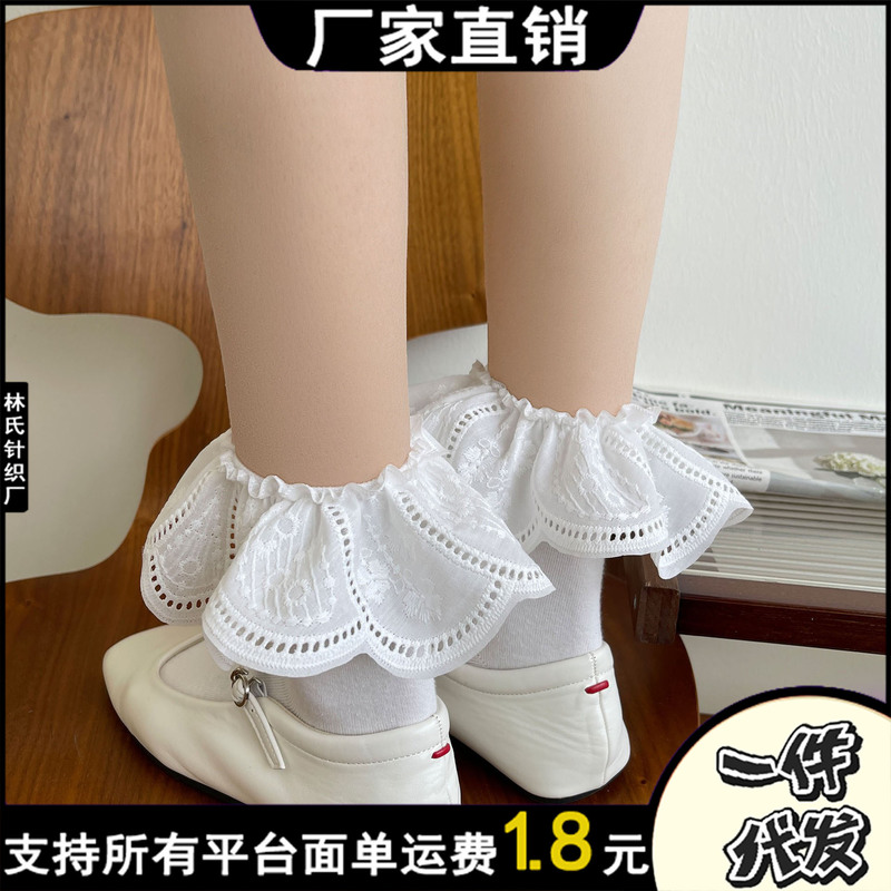 新款ins春夏白色花边袜短袜子韩系百搭甜美中筒袜日系堆堆袜子女|undefined