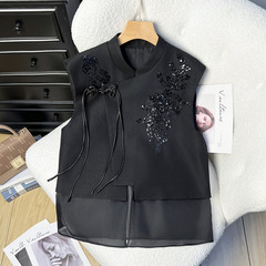 中国式国風重工の刺繍のスパンコールの女性2025春の新型の軽くて豪華なファッションの気質のベストの上着