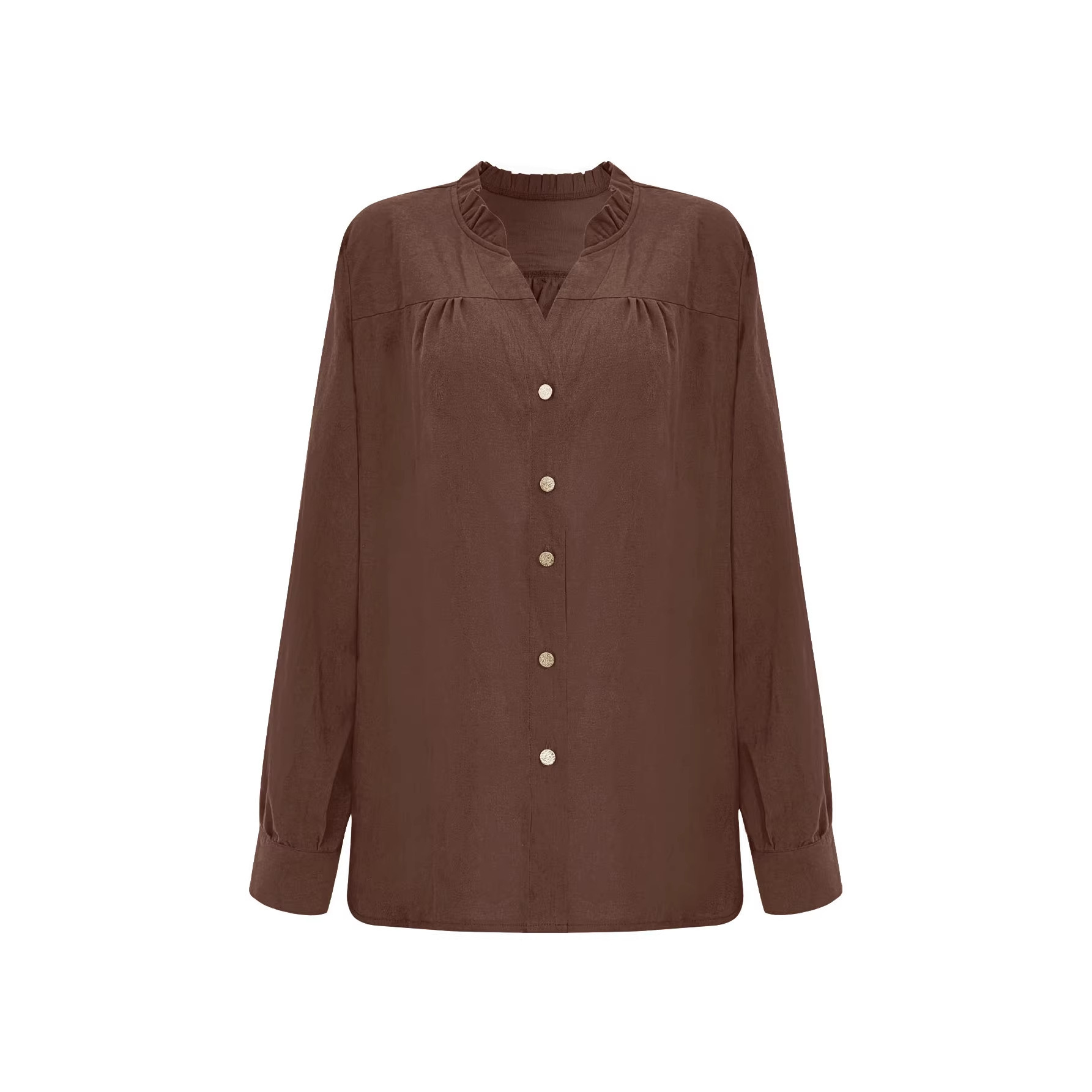 Plus Size Women's Ruffle Collar Blouse, Elegant Long Sleeve Shirt With Floral Lace Trim For Office & Casual Wear_voghion.com