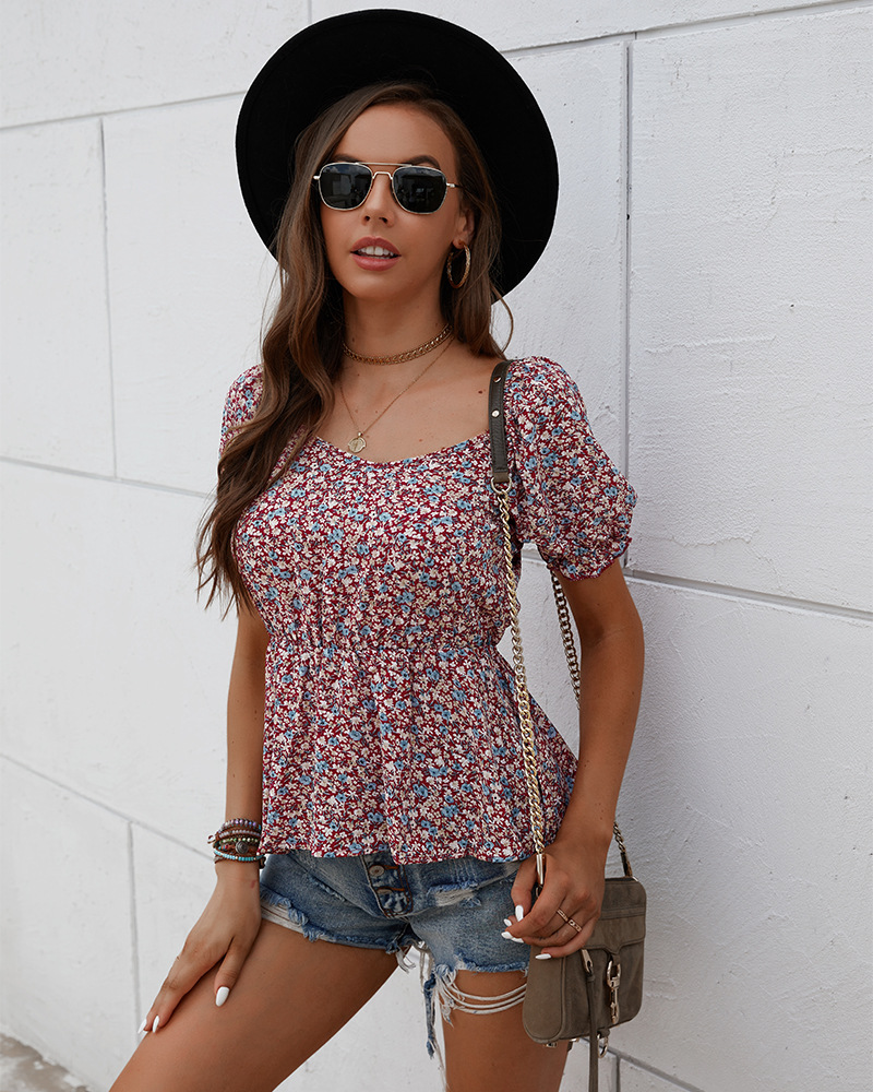 top floral de manga corta nihaostyles ropa al por mayor NSKA92315