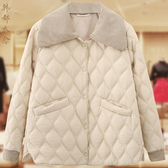 Large size wool collar cotton coat for women in autumn and winter new style fat mother dress high-end and fashionable diamond clamp cotton jacket cotton jacket