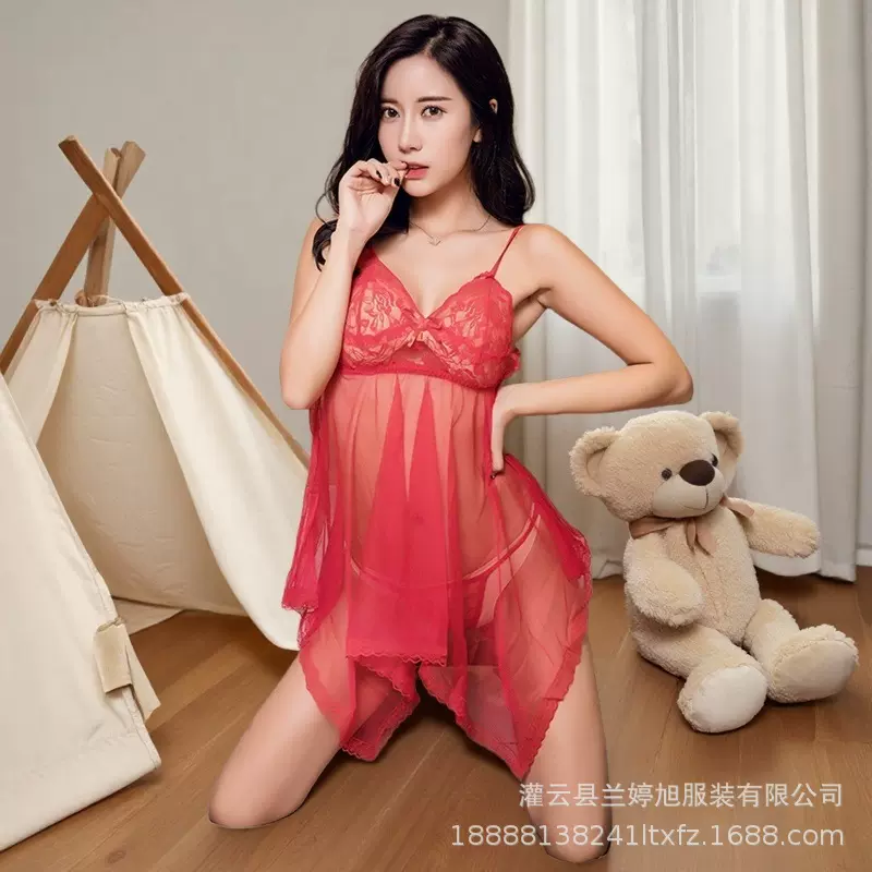 跨境情趣内衣蕾丝网纱诱惑套装加大码欧美外贸吊带性感睡衣透睡裙