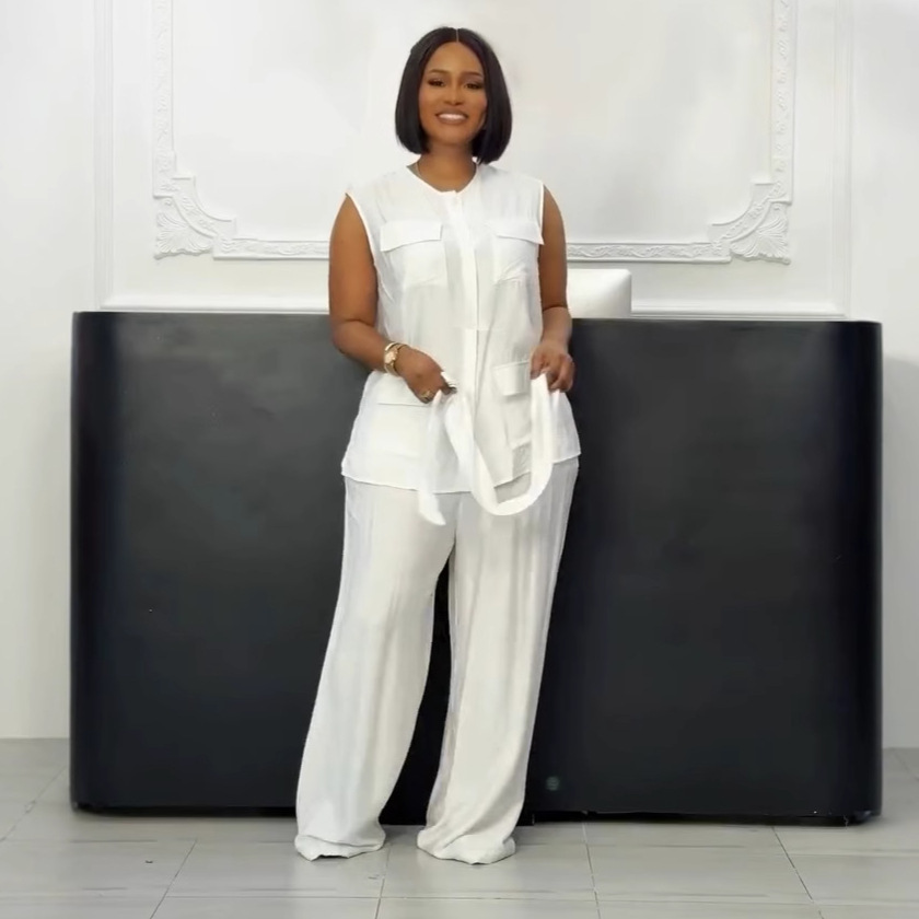 Elegant Sleeveless Vest & Wide-Leg Pants Set – Breathable Polyester Two-Piece Outfit (White/Pink/Yellow/Orange, S-3XL)​_ecoleips.com