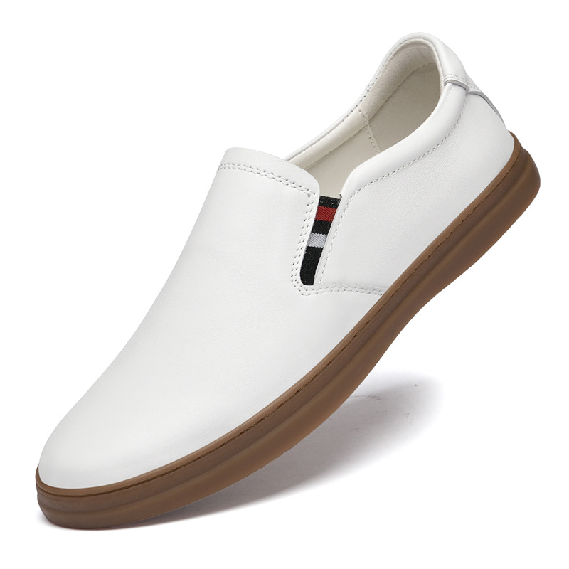 Sapatos masculinos transfronteiriços 2025 novos sapatos brancos de verão 37 tênis casuais masculinos de couro genuíno com sola de tendão sapatos de couro branco respiráveis.