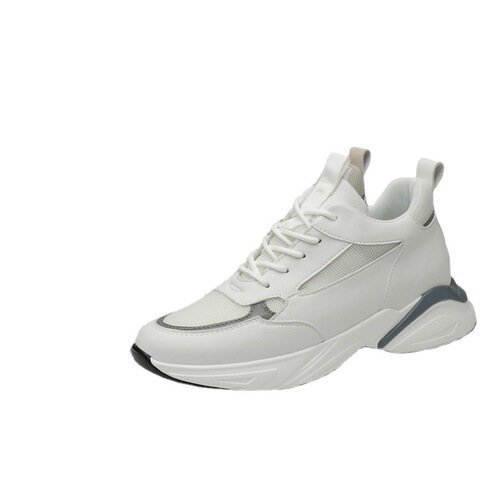 Flying mesh sports and casual sneakers for men, invisible inner height increasing shoes, white shoes, lace-up shallow shoes
