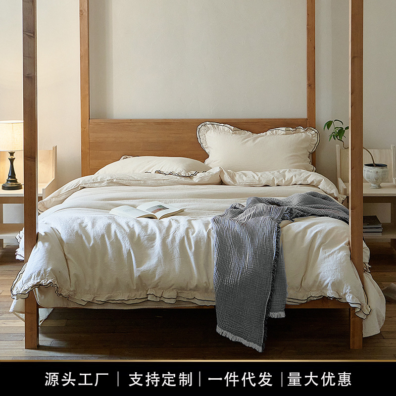 클래스 A 엄마와 아기 등급 면 주름 이중 거즈 4피스 세트 순면 이불 커버 시트 침구 Nantong Home Textiles
