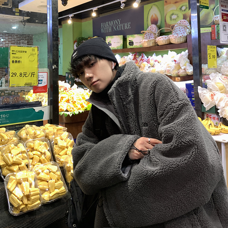 Pu guapo de lana de cordero de doble cara de algodón acolchado abrigo marca de moda abrigo de algodón de invierno suelto abrigo de algodón acolchado abrigo engrosado 2022