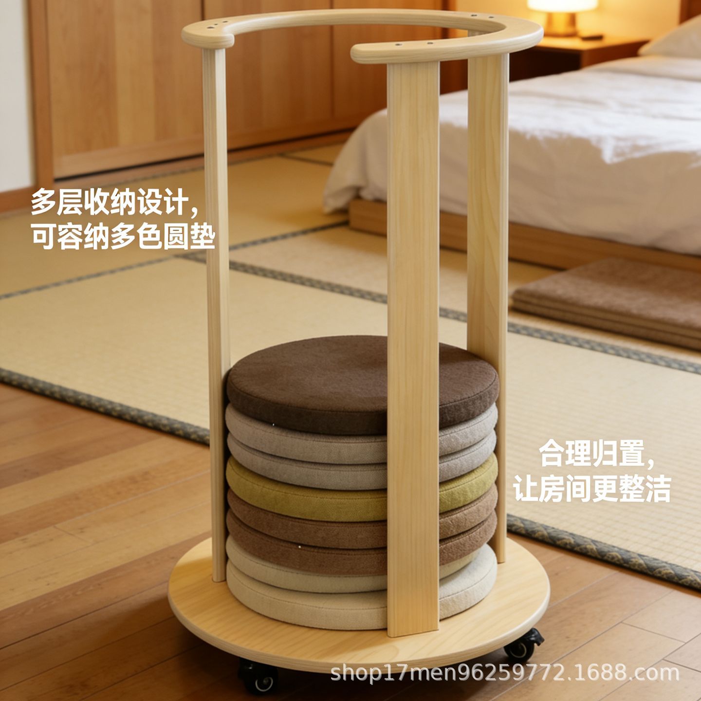 Children's wooden storage cabinet for daycare, round cushion storage cabinet for toddlers, shelf with wheels, movable